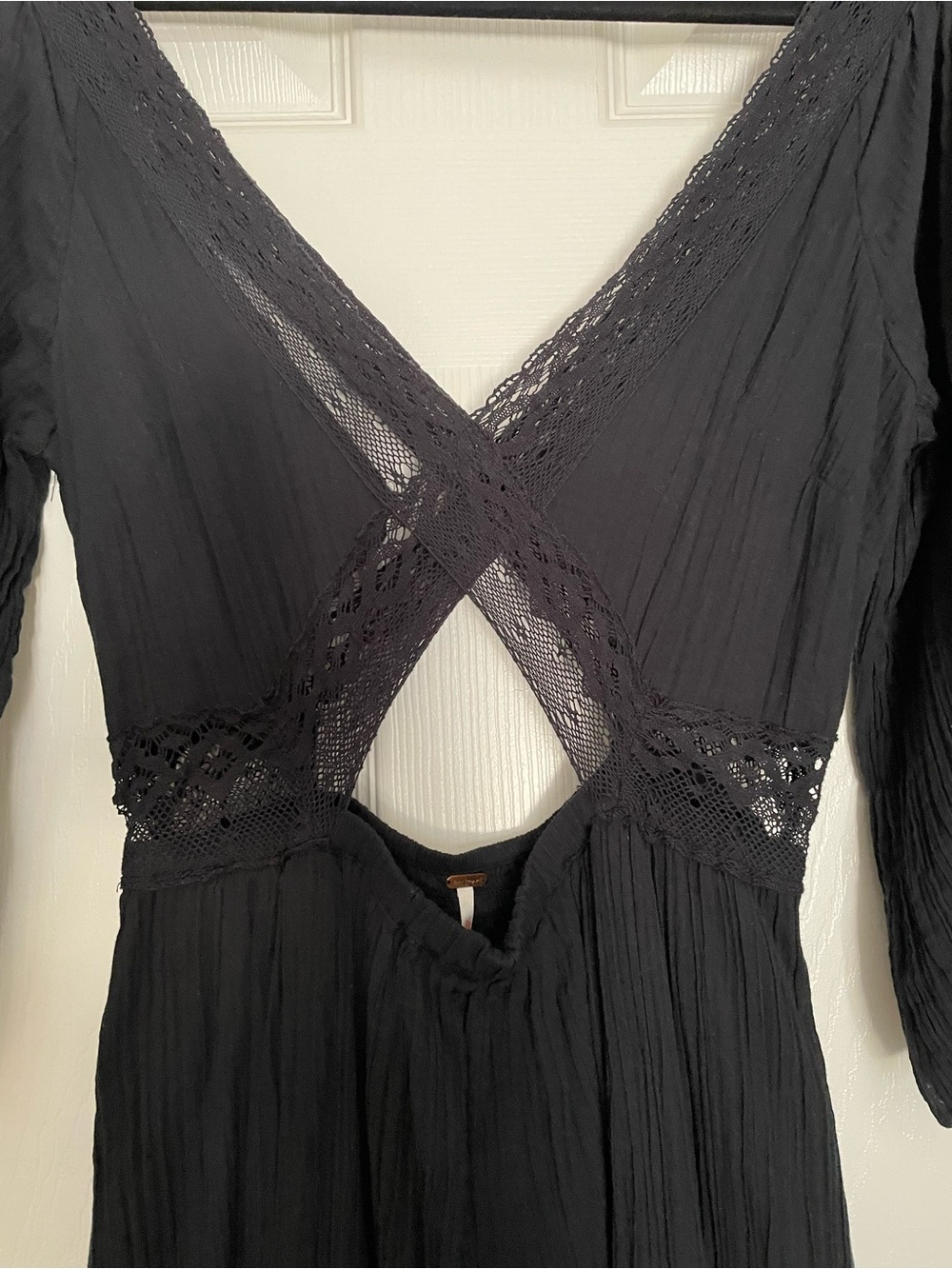 Free People Black V‑Neck Midi Dress with Crisscross Open Back - Picture 2 of 5